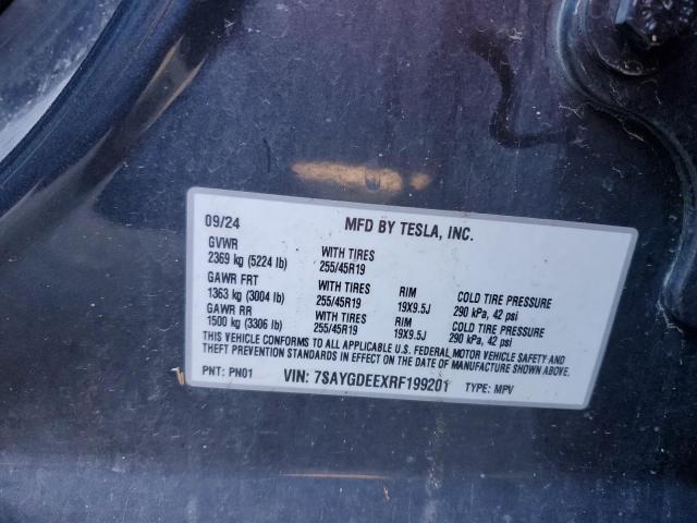 7SAYGDEEXRF199201 - 2024 TESLA MODEL Y BLUE photo 12