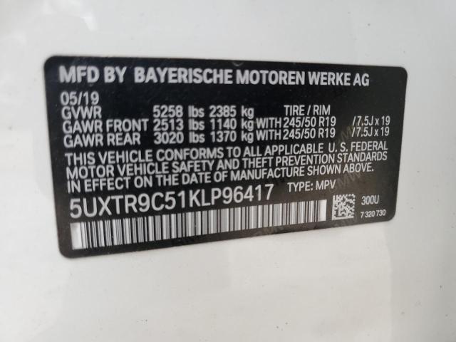 5UXTR9C51KLP96417 - 2019 BMW X3 XDRIVE30I WHITE photo 13