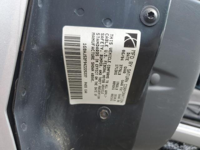 1G8AJ52F94Z225237 - 2004 SATURN ION LEVEL 2 SILVER photo 12