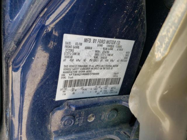 1FTSW21R68ED76099 - 2008 FORD F250 SUPER DUTY BLUE photo 12