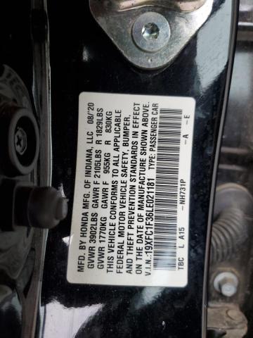 19XFC1F36LE021181 - 2020 HONDA CIVIC EX BLACK photo 12