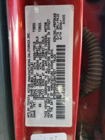 5TEGM92N21Z847507 - 2001 TOYOTA TACOMA DOUBLE CAB PRERUNNER RED photo 12