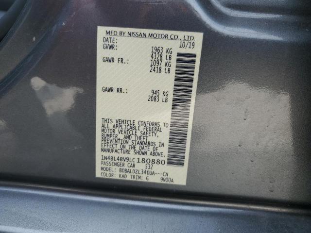 1N4BL4BV9LC180880 - 2020 NISSAN ALTIMA S GRAY photo 12