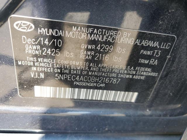 5NPEC4AC0BH216787 - 2011 HYUNDAI SONATA SE BLUE photo 12