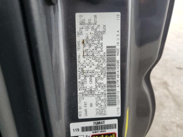 5TFTX4CN2CX016185 - 2012 TOYOTA TACOMA ACCESS CAB ნაცრისფერი ფოტო 13