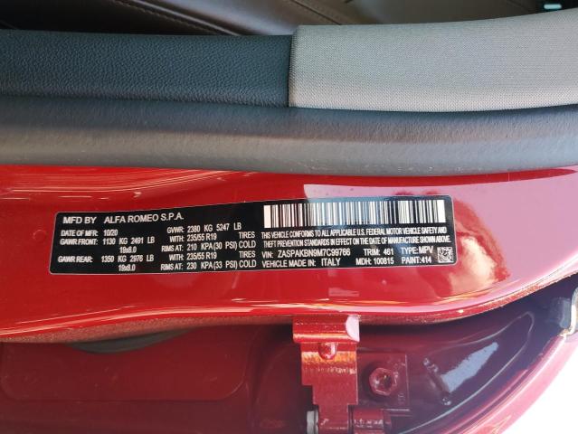 ZASPAKBN9M7C99766 - 2021 ALFA ROMEO STELVIO TI Қызыл фото 12