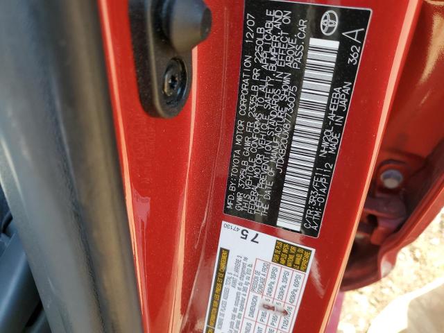 JTDKB20UX87736075 - 2008 TOYOTA PRIUS RED photo 12