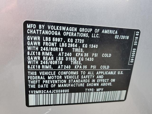 1V2MR2CA4JC559895 - 2018 VOLKSWAGEN ATLAS SEL SILVER photo 14