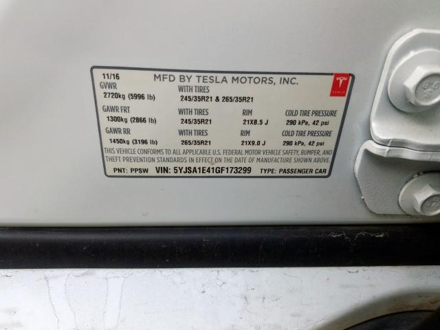 5YJSA1E41GF173299 - 2016 TESLA MODEL S  լուսանկար 10