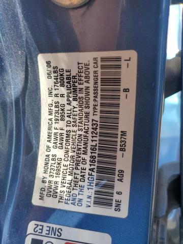 1HGFA16816L112437 - 2006 HONDA CIVIC EX BLUE photo 13