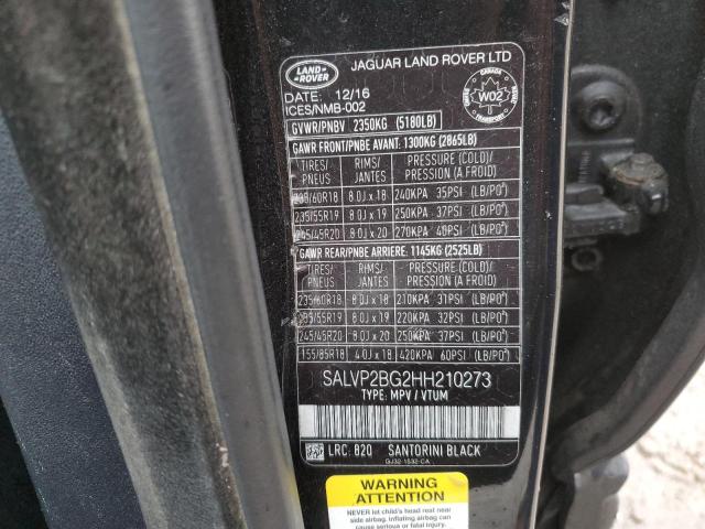 SALVP2BG2HH210273 - 2017 LAND ROVER RANGE ROVE SE BLACK photo 12