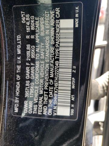 SHHFK7H97HU227049 - 2017 HONDA CIVIC SPORT TOURING BLACK photo 12