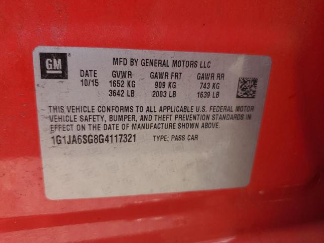 1G1JA6SG8G4117321 - 2016 CHEVROLET SONIC LS წითელი ფოტო 12