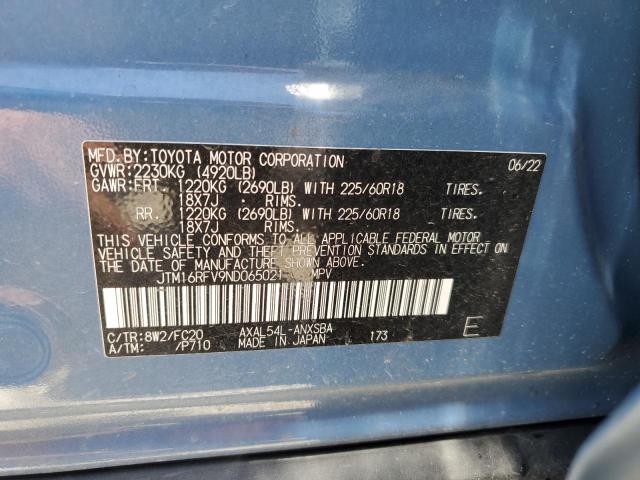 JTM16RFV9ND065021 - 2022 TOYOTA RAV4 SE BLUE photo 13