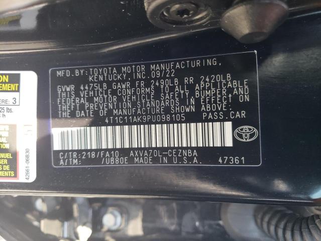 4T1C11AK9PU098105 - 2023 TOYOTA CAMRY LE BLACK photo 12