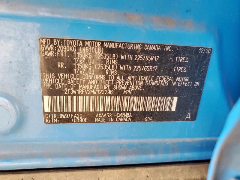 2T3W1RFV2MW123296 - 2021 TOYOTA RAV4 XLE BLUE photo 13