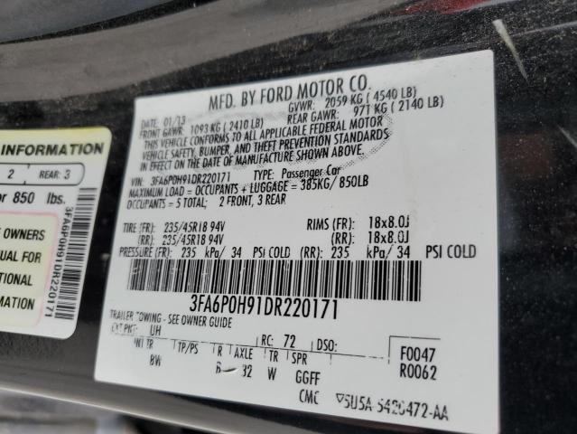 3FA6P0H91DR220171 - 2013 FORD FUSION ENE SE BLACK photo 13