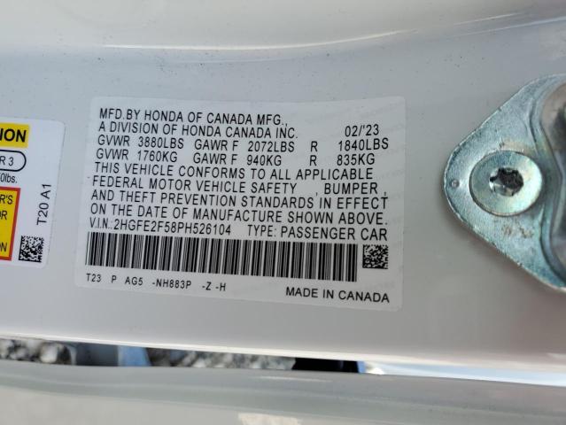 2HGFE2F58PH526104 - 2023 HONDA CIVIC SPORT WHITE photo 12
