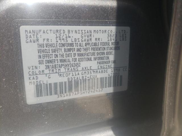 3N1AB7AP5HY242452 - 2017 NISSAN SENTRA S/S S GRAY photo 12