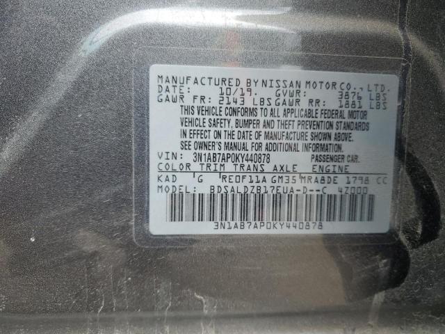 3N1AB7AP0KY440878 - 2019 NISSAN SENTRA S GRAY photo 13