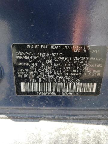 JF2SHABC4BH758086 - 2011 SUBARU FORESTER 2.5X BLUE photo 12