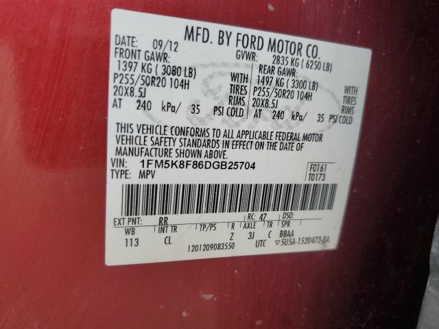 1FM5K8F86DGB25704 - 2013 FORD EXPLORER LIMITED BURGUNDY photo 13