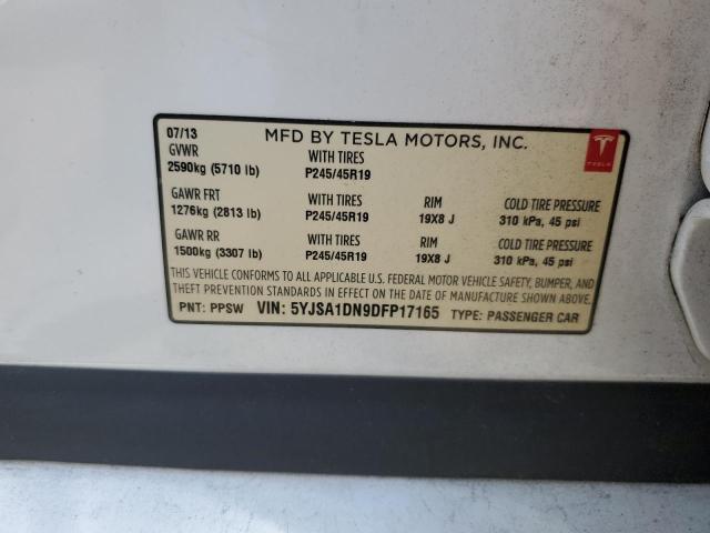 5YJSA1DN9DFP17165 - 2013 TESLA MODEL S თეთრი ფოტო 12