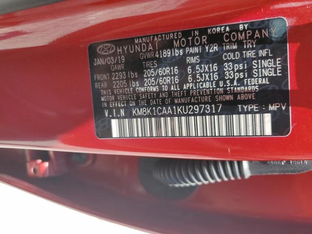 KM8K1CAA1KU297317 - 2019 HYUNDAI KONA SE RED photo 12