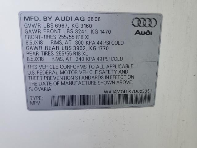 WA1AV74LX7D023351 - 2007 AUDI Q7 4.2 QUATTRO WHITE photo 14