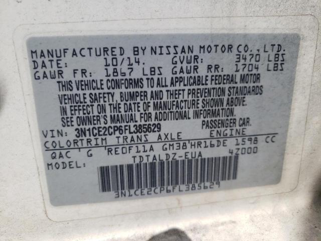 3N1CE2CP6FL385629 - 2015 NISSAN VERSA NOTE S WHITE photo 12