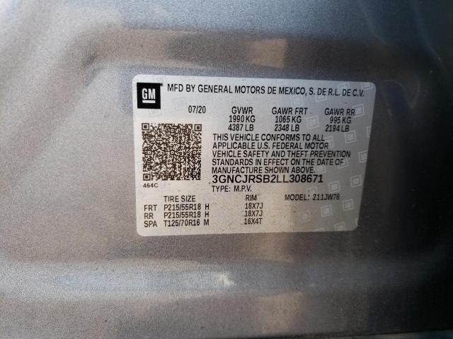 3GNCJRSB2LL308671 - 2020 CHEVROLET TRAX PREMIER GRAY photo 13