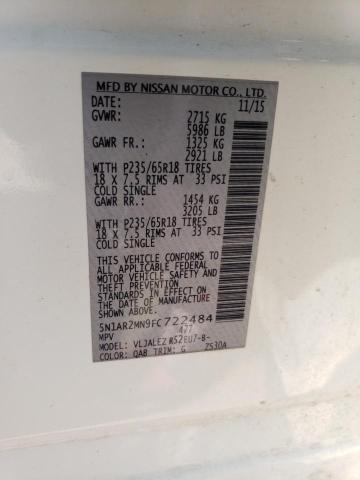 5N1AR2MN9FC722484 - 2015 NISSAN PATHFINDER S WHITE photo 13