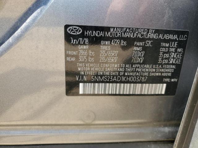 5NMS23AD1KH003787 - 2019 HYUNDAI SANTA FE SE GRAY photo 14