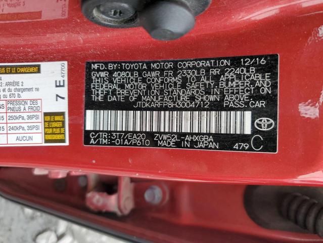 JTDKARFP8H3004712 - 2017 TOYOTA PRIUS PRIM 勃艮第红 照片 12