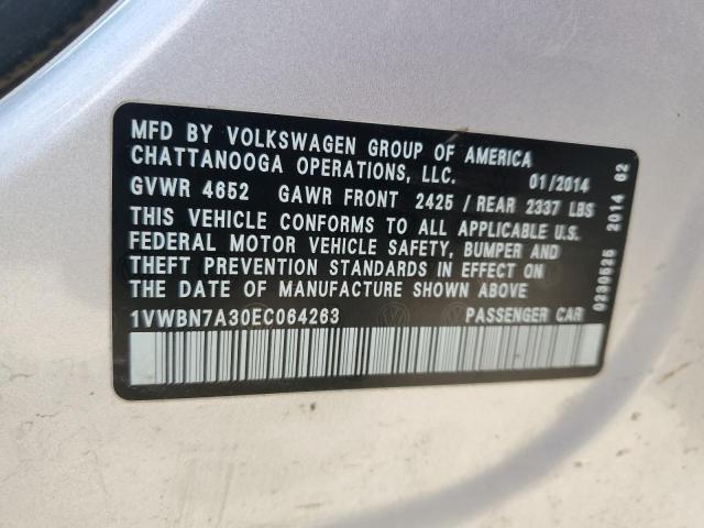 1VWBN7A30EC064263 - 2014 VOLKSWAGEN PASSAT SE SILVER photo 13