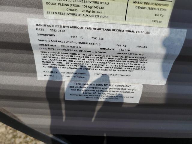 5SFEB3024NE508854 - 2022 HEARTLAND TRAILRUNNR BLACK photo 10