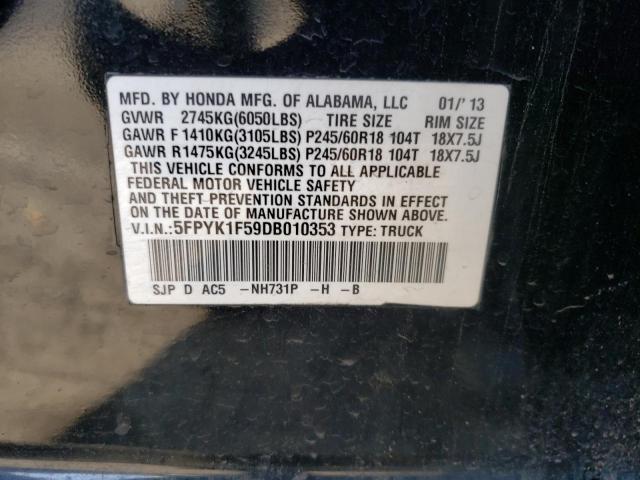 5FPYK1F59DB010353 - 2013 HONDA RIDGELINE RTL BLACK photo 14