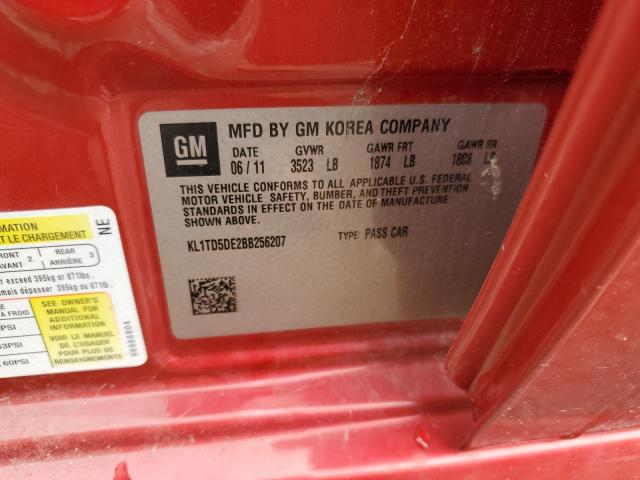 KL1TD5DE2BB256207 - 2011 CHEVROLET AVEO LS წითელი ფოტო 12