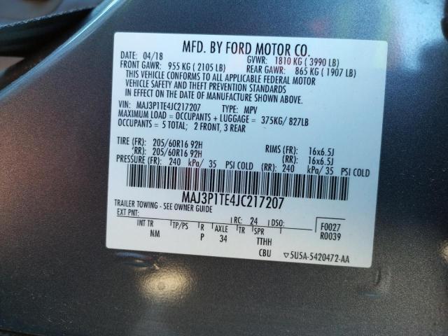 MAJ3P1TE4JC217207 - 2018 FORD ECOSPORT SE Серый фото 10