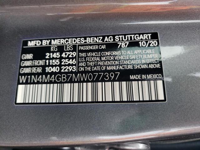 W1N4M4GB7MW077397 - 2021 MERCEDES-BENZ GLB 250 GRAY photo 14