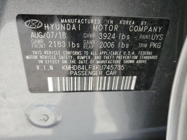 KMHD84LFXKU745735 - 2019 HYUNDAI ELANTRA SEL GRAY photo 12