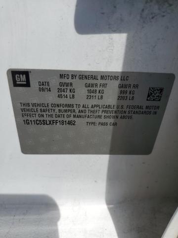1G11C5SLXFF181462 - 2015 CHEVROLET MALIBU 1LT 白色 照片 12