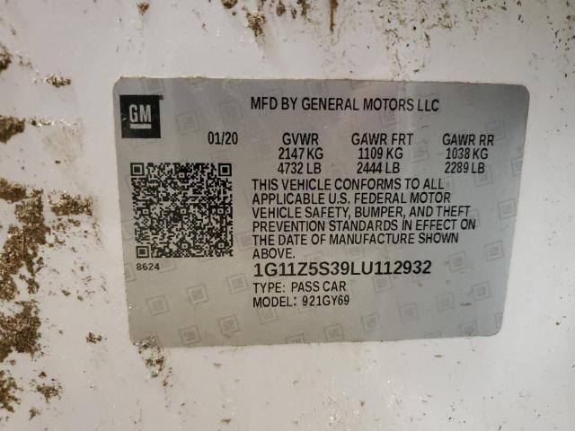 1G11Z5S39LU112932 - 2020 CHEVROLET IMPALA LT WHITE photo 13