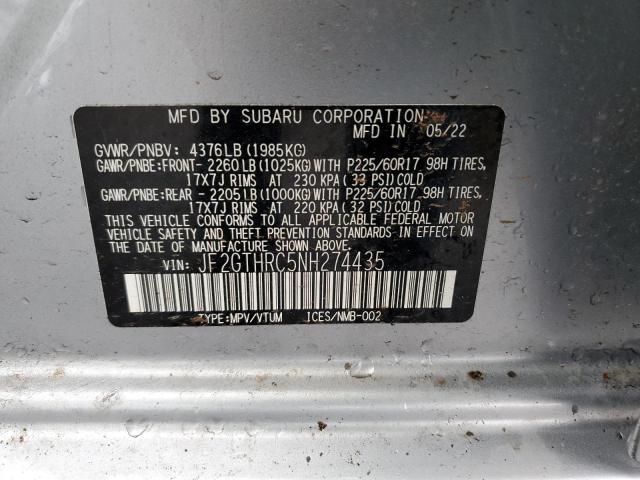 JF2GTHRC5NH274435 - 2022 SUBARU CROSSTREK SPORT SILVER photo 12