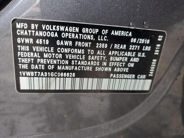 1VWBT7A31GC066628 - 2016 VOLKSWAGEN PASSAT SE GRAY photo 13