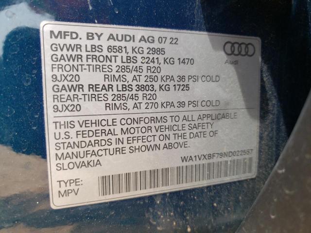 WA1VXBF79ND022557 - 2022 AUDI Q7 PRESTIGE BLUE photo 12