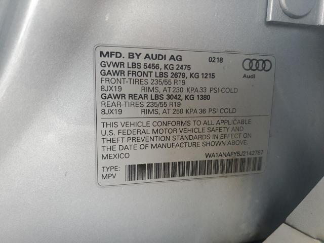 WA1ANAFY5J2142787 - 2018 AUDI Q5 PREMIUM 银色 照片 13