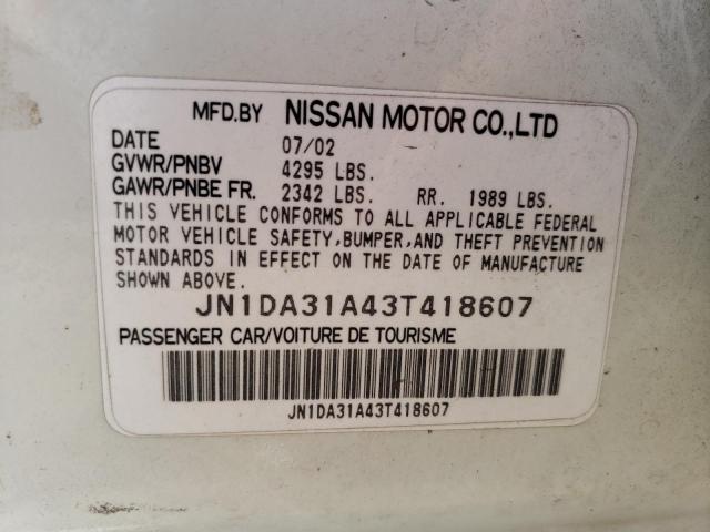 JN1DA31A43T418607 - 2003 NISSAN MAXIMA GLE WHITE photo 13