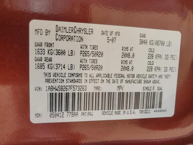 1A8HW58267F573263 - 2007 CHRYSLER ASPEN LIMITED RED photo 13