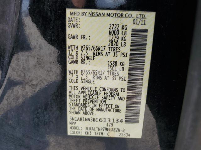 5N1AR1NN3BC613134 - 2011 NISSAN PATHFINDER S BLACK photo 13